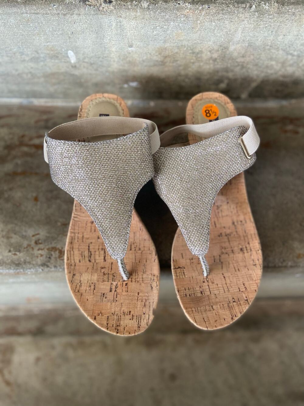 White Mountain All Good sparkly cork wedge sandal with elastic backstrap